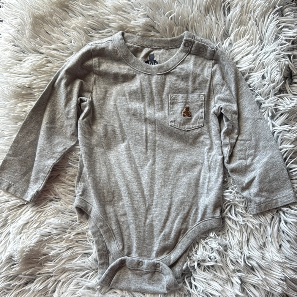 GAP Gray Long Sleeve Onesie Classic Crew Neck